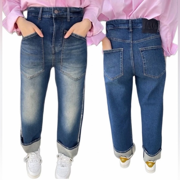 Mac Jeans Denim - MAC Jeans Baggy Straight Size 12 / 42 Dark Wash Fringe